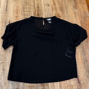 DKNY Suit Separates Black Sheer mesh Top tee shirt T shirt short sleeve nwt new